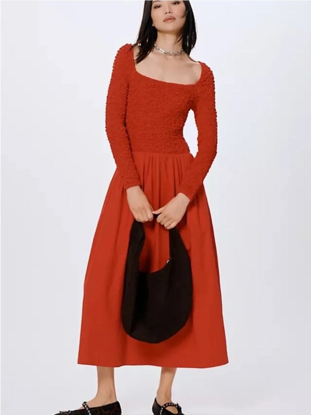 Damson Madder Malinda Long Sleeve Super Smocked Midi Dress Romance Womens 2